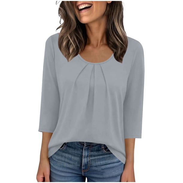 Camiseta de Manga 3/4 Impresa de Moda Casual de Ajuste Suelto de la Mujer de Verano Cómoda Primavera Y Verano