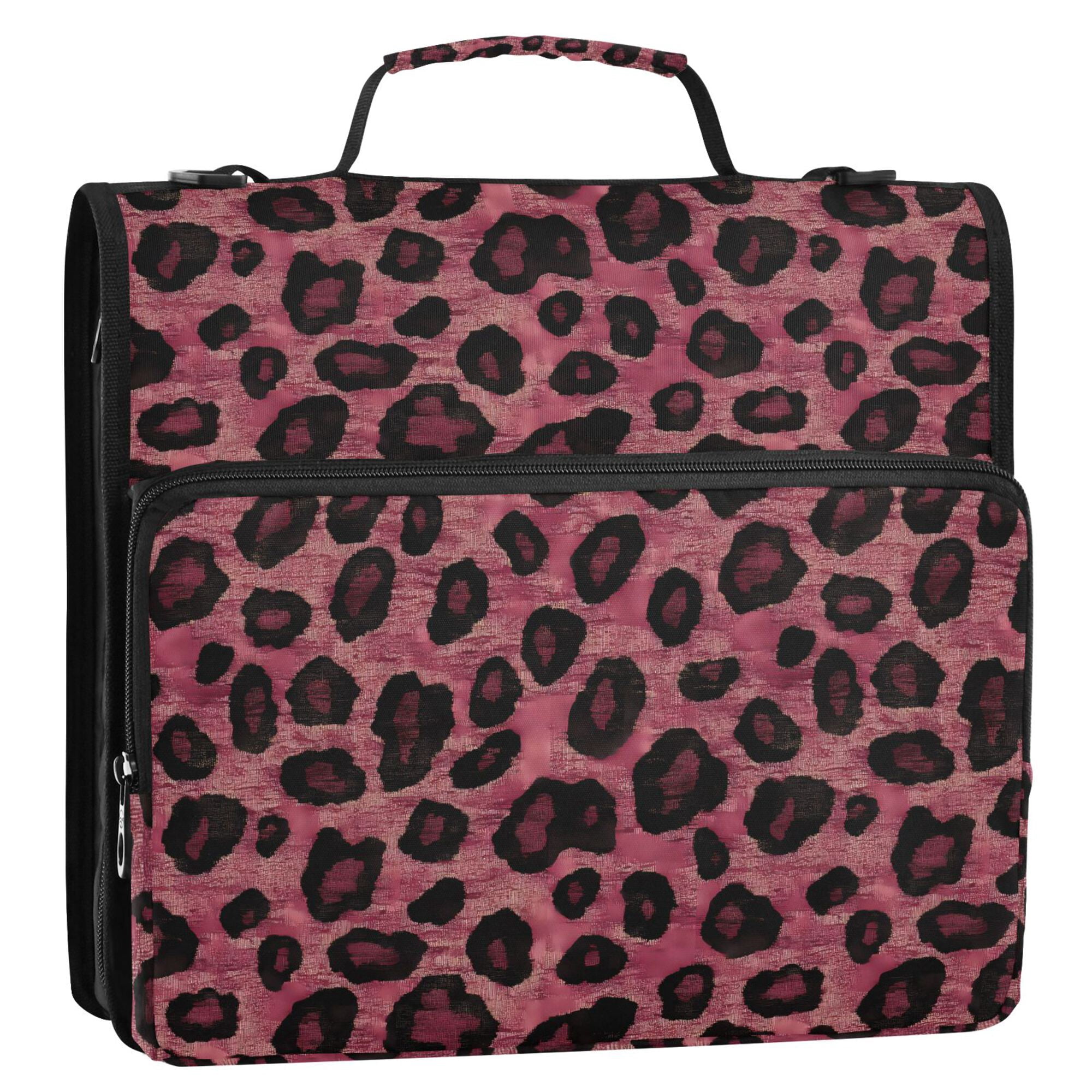 FORMRS Zipper Binder with Shoulder Strap 2-inch Ring 500 Sheet Capacity File Bag, Deep Red Leopard Pattern