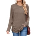 thumbnail image 2 of Womens Sweaters Long Sleeve Shirts Fall Fashion Trendy Tops Ruched Outfits Winter Clothing Coffee S, 2 of 9