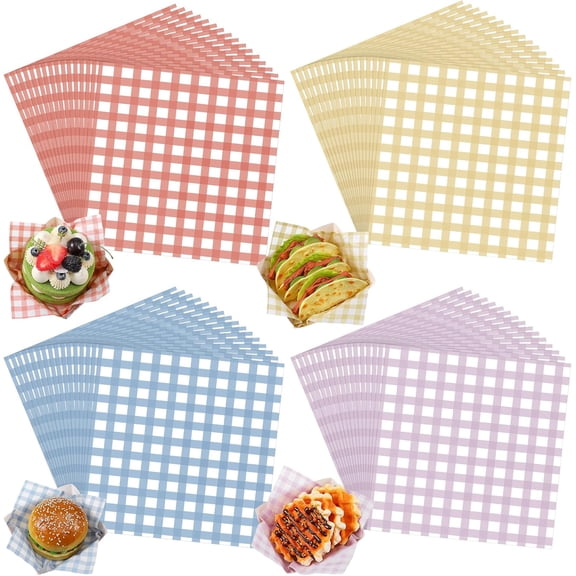 200 Pcs 7x7 Inch Checkered Wax Paper Sheets, Greaseproof Food Basket Liners for Sandwich Burger Picnic Serving