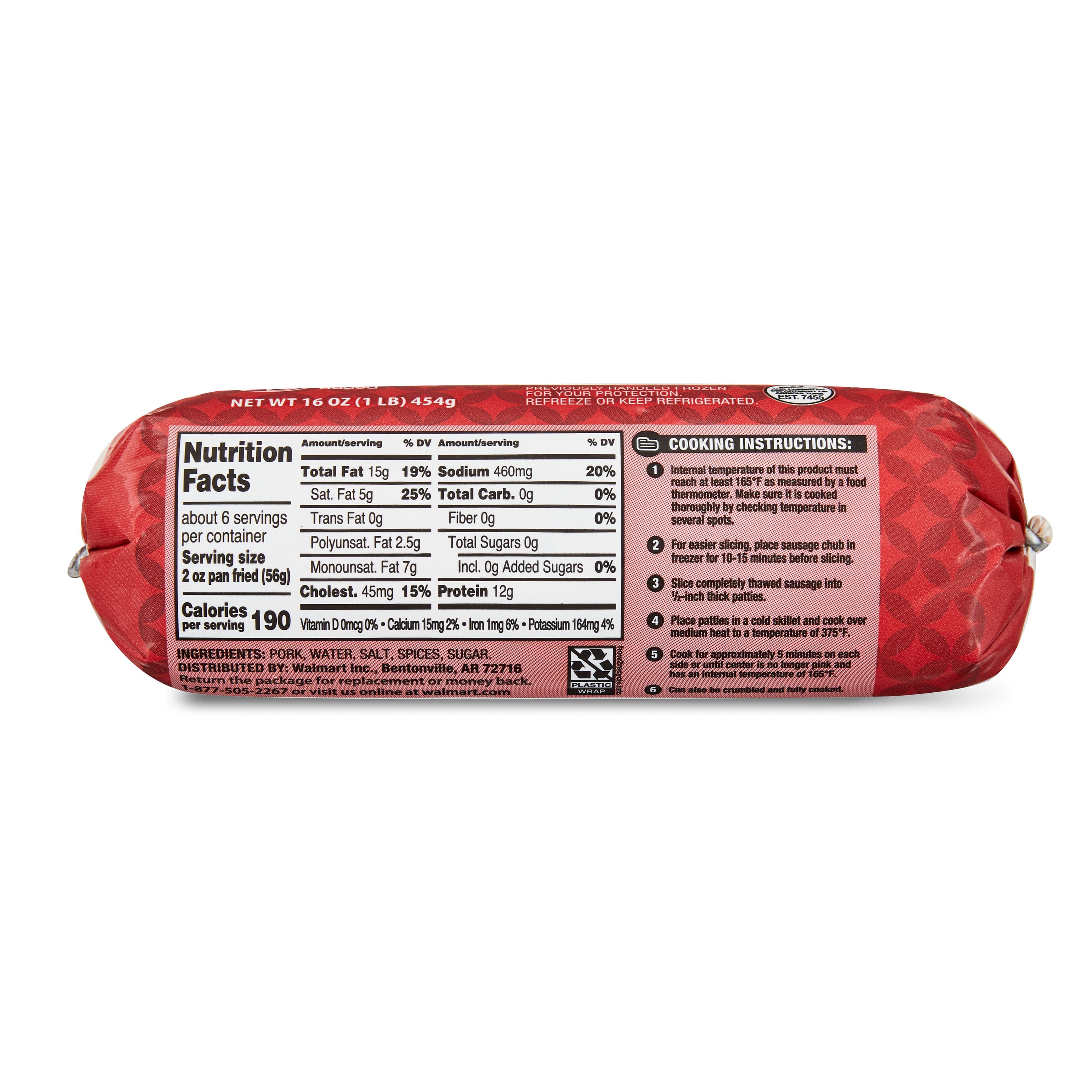 Great Value Hot Premium Sausage Roll, 16 oz, Ground, Raw (Refrigerated)