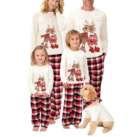 

Cathery Family Christmas Matching Pajamas Sets Xmas Reindeer Plaid Tops+Plaid Pants Jammies Sleepwear Nightwear