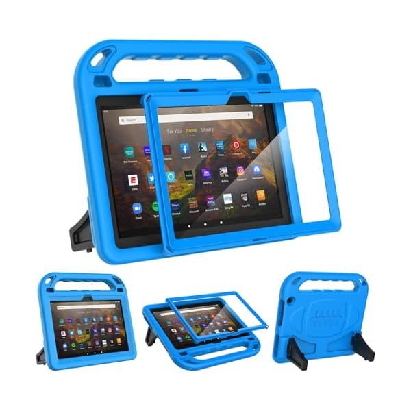 wonim11 MENZO Fire HD 10 Tablet Case for Kids (13th/11th Generation, 2023/2021 Release), Lightweight Handheld Shockproof Case Built-in Screen Protector with Handle Stand, Blue