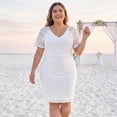 thumbnail image 2 of Agnes Orinda Women's Plus Size Guest Dress V Neck Short Sleeves Cocktail Wedding Guest Bodycon Dress 2X White, 2 of 8