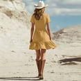 thumbnail image 4 of zbxnLI Women's V Neck Dresses Short Sleeve Dress with Pocket Casual Work Lightweight Ruffle Hem Sundress for Women, 4 of 7