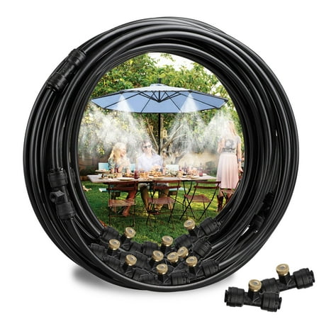 Misting Cooling System 30FT(9M) Misting Line + 11 Brass Misting Nozzles + 30 Cable Clip + 30 Spring Clip + 1 x Faucet Connector for Outdoor Mister for Patio Garden Greenhouse Trampoline for