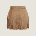 thumbnail image 2 of VIWORLD Western Fringe Mini Skirt - A-Line Denim Style with Decorative Button Details For Summer Camel Color，XS, 2 of 8