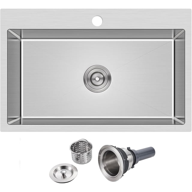 Drop-in Kitchen Sink Single Bowl Stainless Steel Kitchen Sink Handmade Inches Deep Top-Mount Kitchen Sink with Hole