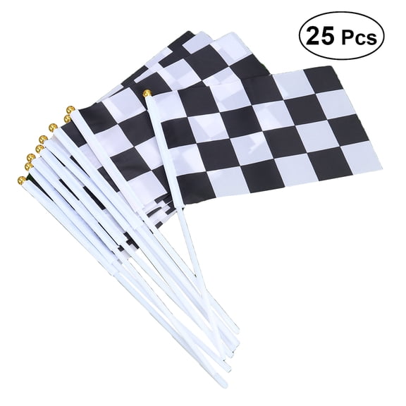 checkered racing flags 25Pcs Checkered Racing Polyester Flags with Stick Black and White Hand Flag 14x21cm