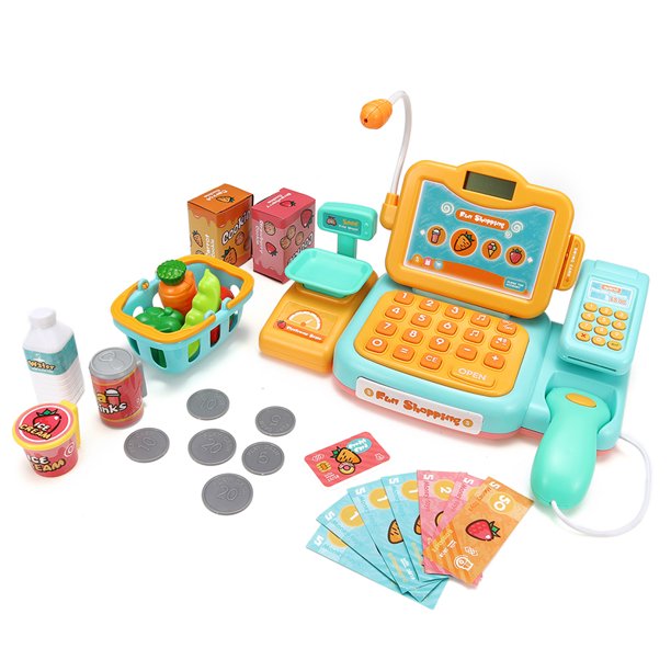 24PC Electronic Cash Register Toy scanner and Credit Card Reader Realistic Actions & Sounds