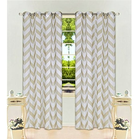 2 Panel Chevron Taupe Tan Two Tone Pattern Design Voile Sheer