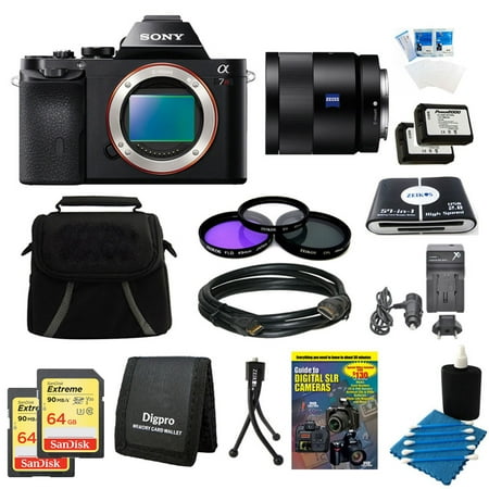 Sony Alpha a7R Digital Camera, 55mm f1.8 Full Frame Lens, 2 64GB SDXC Cards, 2 Batteries Bundle - Includes 55mm Lens, 2 64GB SDXC Memory Cards, 2 NP-FW50 Camera Batteries, 49mm Filter Kit, and More