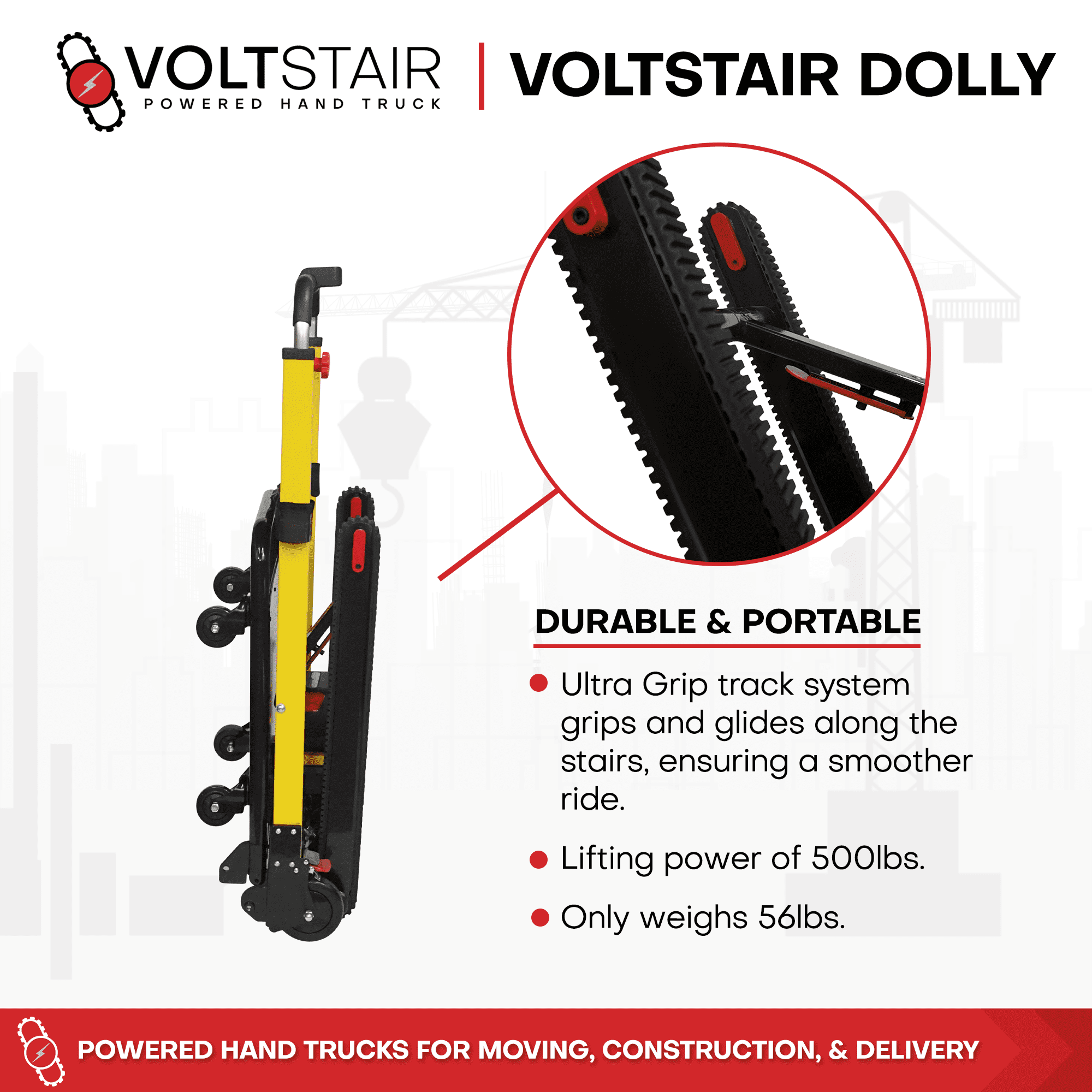 Voltstair Hercules Motorized Stair Climbing Hand Truck Portable Moving Dolly, 500 lb Limit
