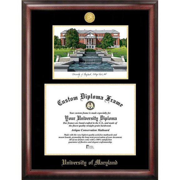Campus Images MD998LGED-1714 14 x 17 in. University of Maryland Gold Embossed Diploma Satin Mahogany Frame with Lithograph
