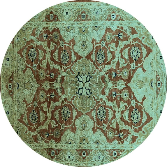 Ahgly Company Indoor Round Oriental Light Blue Traditional Area Rugs, 3' Round