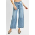 thumbnail image 2 of Womens Plus Size High Rise Crop Wide Leg Jeans Light Blue Wash with Front Seam Detailing and Five Pocket Design Stretch, 2 of 7