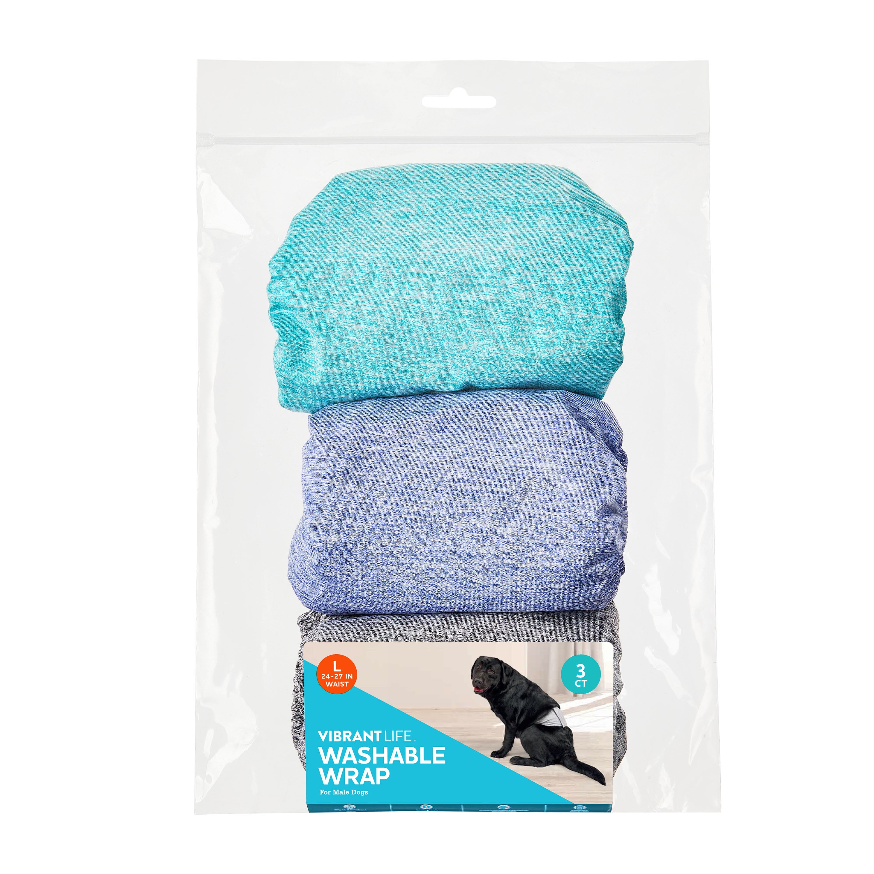 (2 pack) Vibrant Life Washable Dog Wraps for Male Dogs, L, 3 Count
