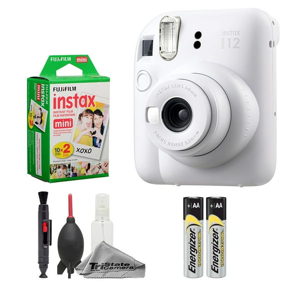 Fujifilm Instax Mini 12 Camera (Clay White) Instax Mini Instant Film (20 Sheets) Cleaning Kit