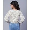 thumbnail image 3 of Moomaya Womens Printed Long Sleeves Crop Top, V-Neck Cotton Summer Short Top, 3 of 8
