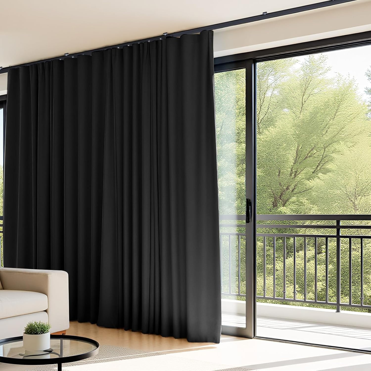 Room Divider Curtains Flexible Ceiling Tracks Set Curtain Track Ceiling Mount Blackout Curtain for Living Room Bedroom Ceiling Curtain Rod Privacy Dividers Panels W120 x H120 Black Drape & Black Rail