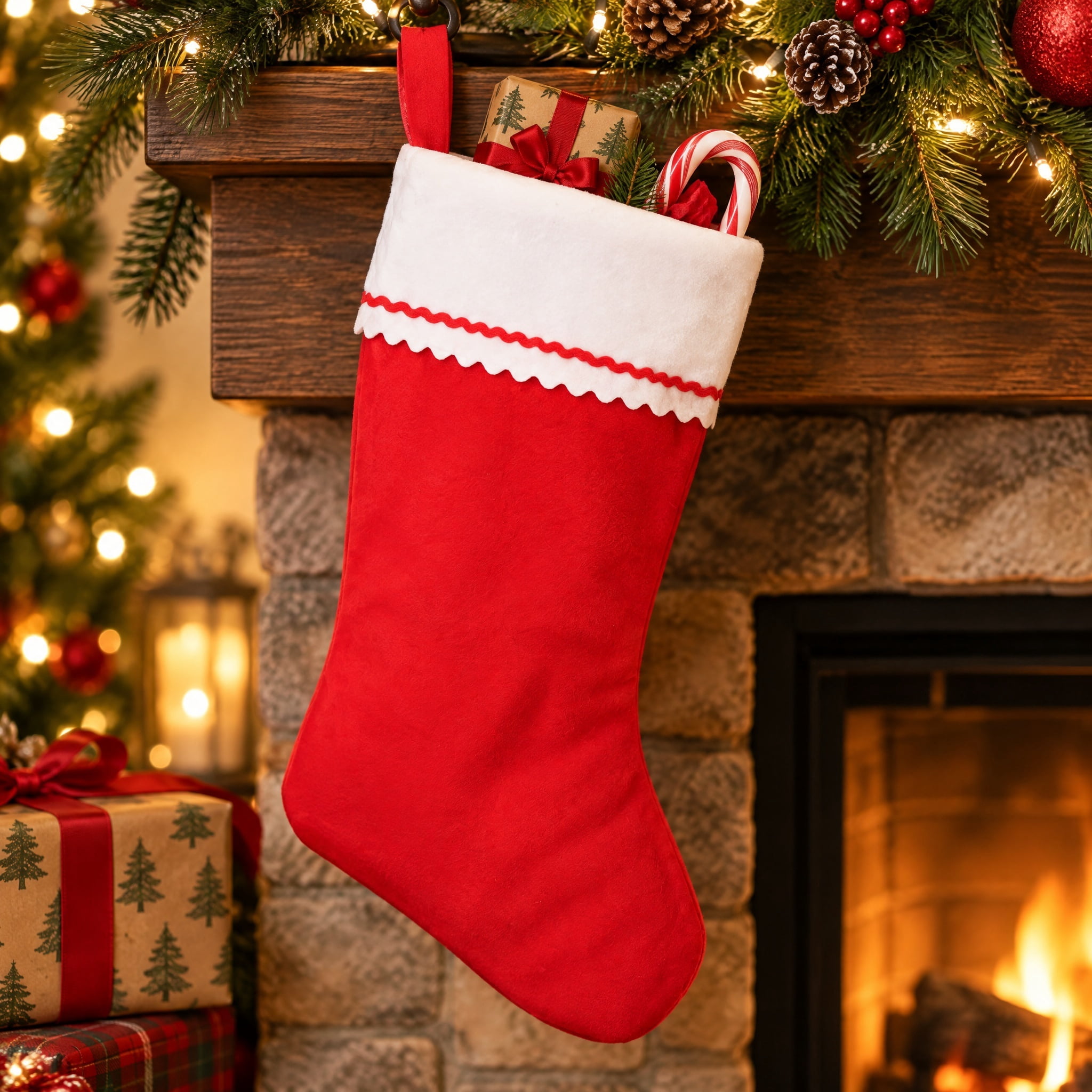 Felt Christmas Stocking, Red and White, 18", by Holiday Time