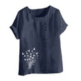 thumbnail image 4 of QUNYINEY Short Sleeve Shirts for Women Dandelion Casual Crew Neck Tops Loose Button Cotton Linen Pullover Womens Tops, 4 of 5