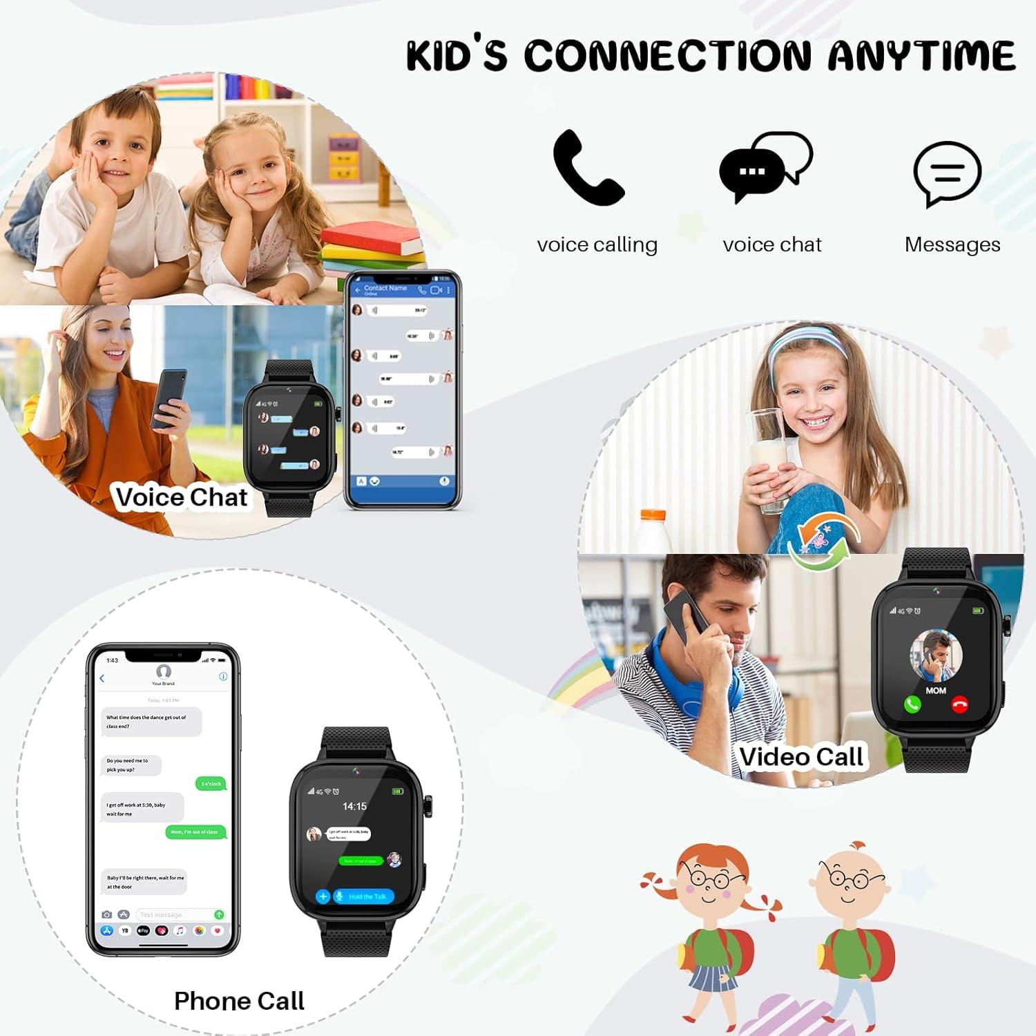 SHANNA 4G Kids Smart Watch GPS Tracker - Smartwatch with 2-Way Call Video Calling Voice Chat SOS Class Mode Pedometer Puzzle Games Wi-Fi Touch Screen Alarm Clock Smartwatches for Boys Girl, Black