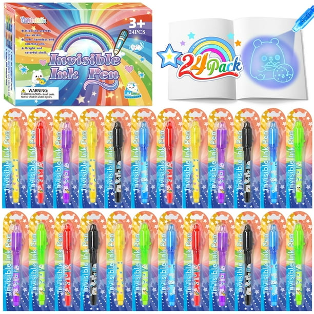 Bolígrafo de tinta invisible en caja de regalo con luz UV para niños (paquete de 24)