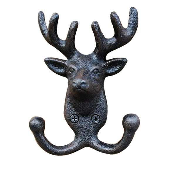 Vintage Cast Iron Deer Antlers Wall Coat Hooks Hanger Rack Wall Decor, Heavy Duty Animal Deer Elk Wall Mounted Dual Hooks Dog leashes holder Country Farmhouse Chic Hooks for Coats Towels Keys Robes