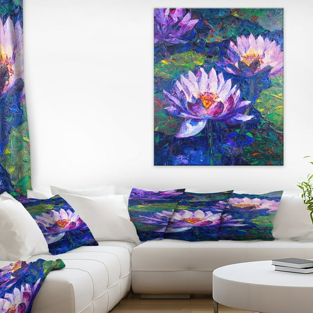Blue Lotus Oil Painting - Floral Art Canvas Print