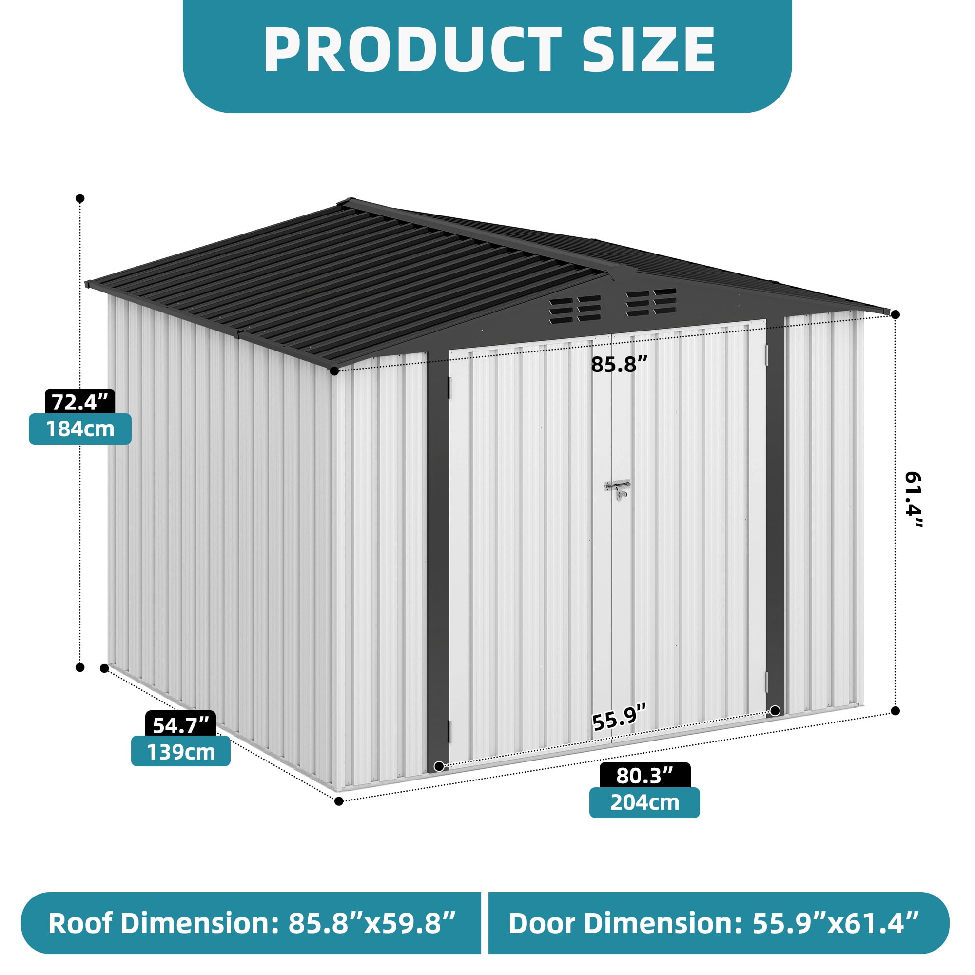 Uforic 7'x5' Metal Storage Shed, Heavy Duty Lockable Weatherproof Shed, Sloped Roof, Easy Assembly for Tools & Bicycles, White