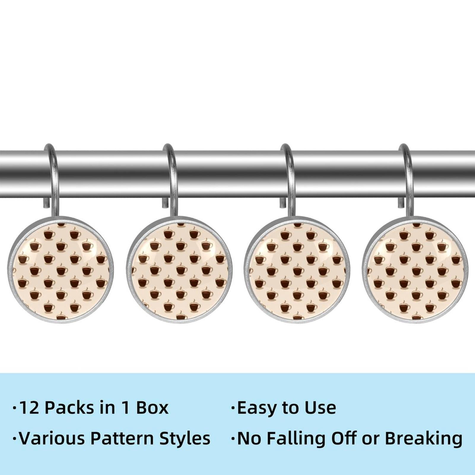 12pcs Decorative Shower Curtain Hooks, Rust Resistant Shower Rings for Bathroom Living Room,Rustproof Stainless Steel Rings for Shower Curtain and Liner Rods,Coffee Pattern