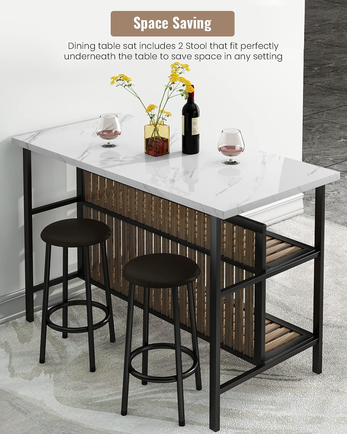 Recaceik Kitchen Island with Seating, Wooden Counter Height Table
