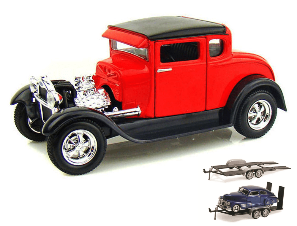Diecast Car & Trailer Package 1929 Ford Model A, Red Maisto 31201 1/24 Scale Diecast Model