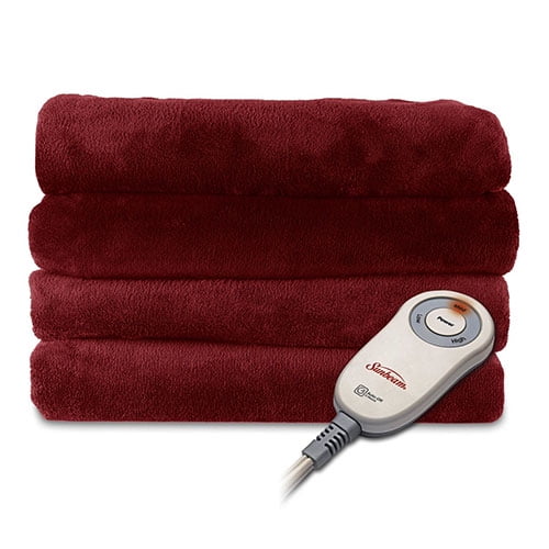 Sunbeam Microplush Electric Heated Throw Blanket Red Brick