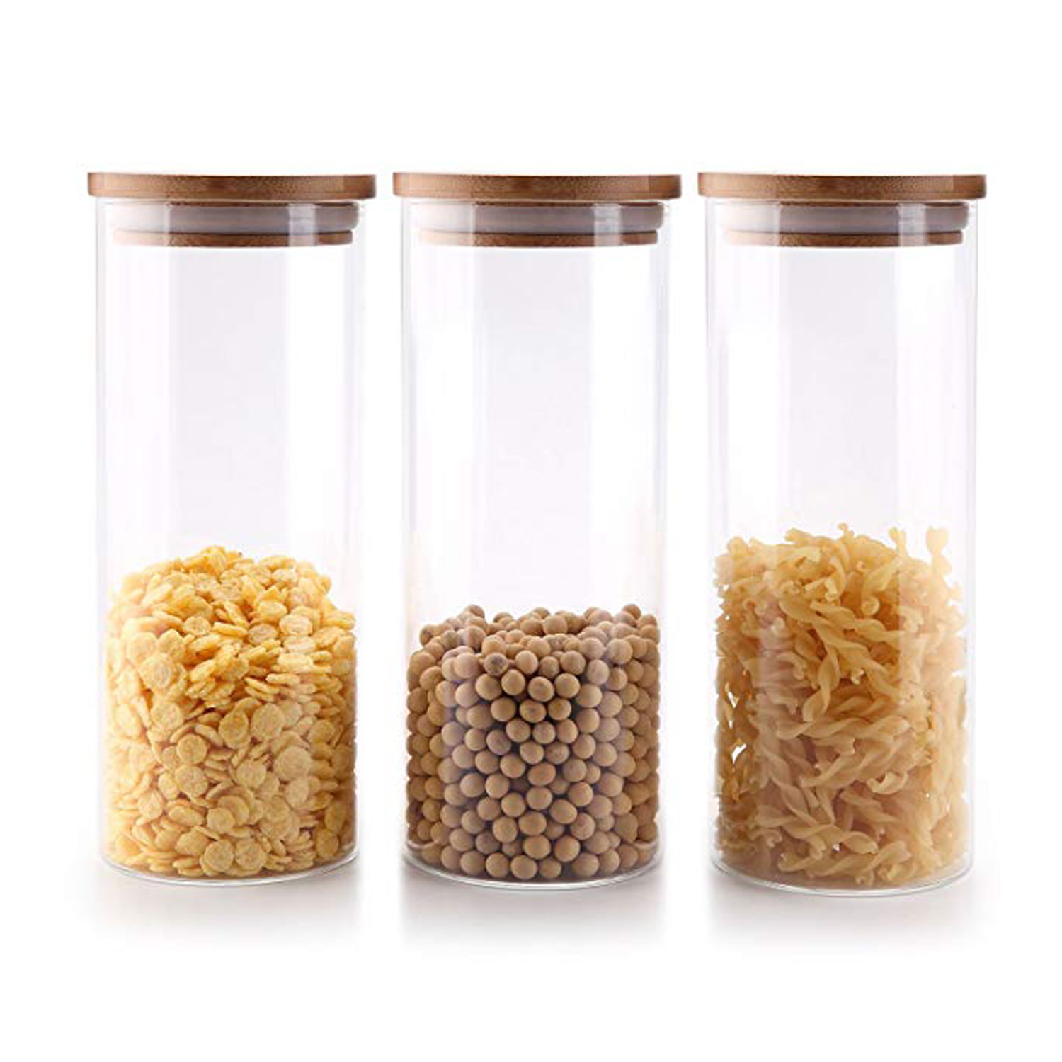 Glass Jar with Bamboo Lid Sealed Canister Food Storage Bottles Container Stor CF