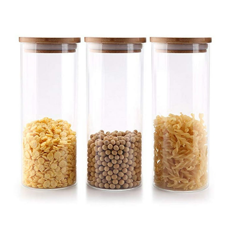 Glass Storage Containers with Bamboo Lids, Airtight Canisters for Pantry  (32.5 oz, 3 Pack)