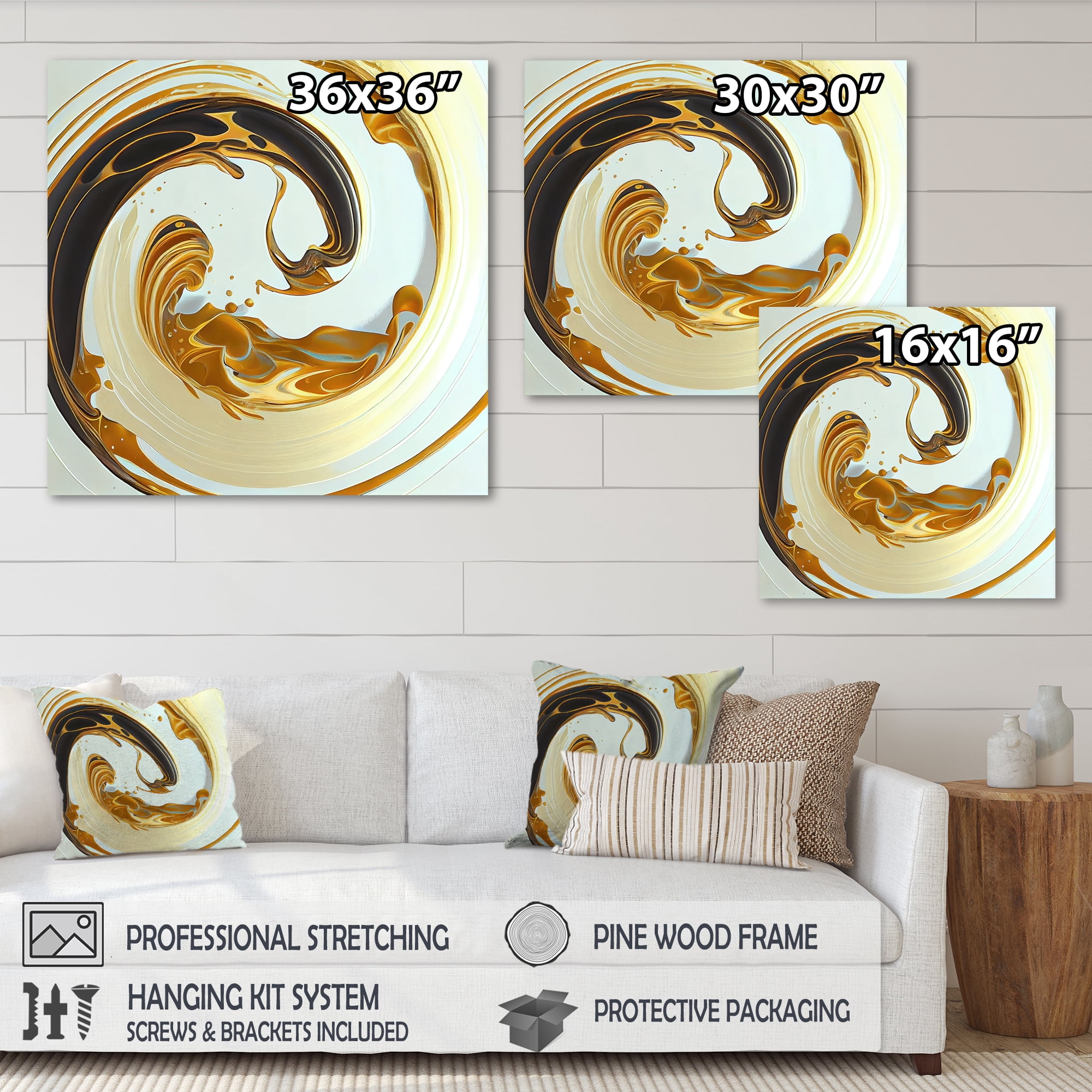 Designart White And Gold Bold Movement I Canvas Wall Art