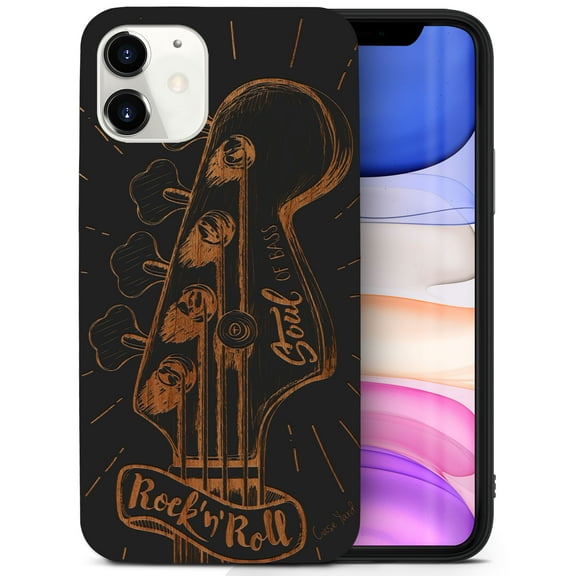 Case Yard Wooden Case for iPhone-11 Soft TPU Silicone cover Slim Fit Shockproof Wood Protective Phone Cover for Girls Boys Men and Women Supports Wireless Charging Guitar Hero Design
