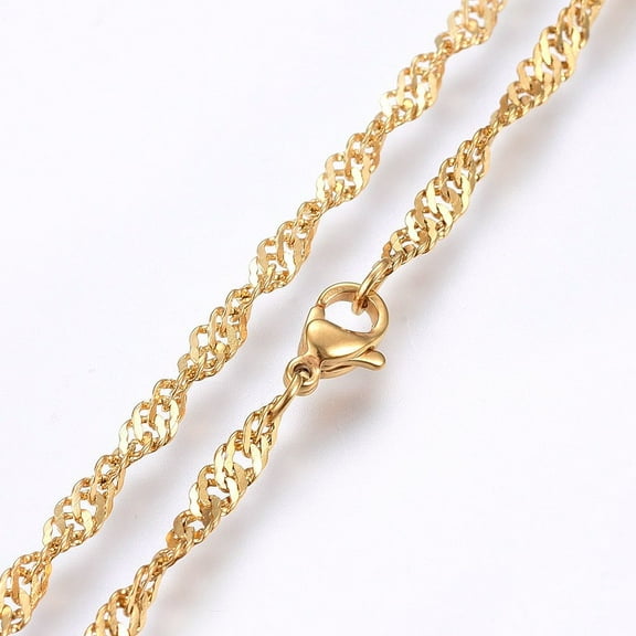 1pc 304 Stainless Steel Singapore Chain Necklaces Water Wave Chain Necklaces with Lobster Claw Clasps Golden 17.7 inch(45cm) 3.3x0.5mm 1pc