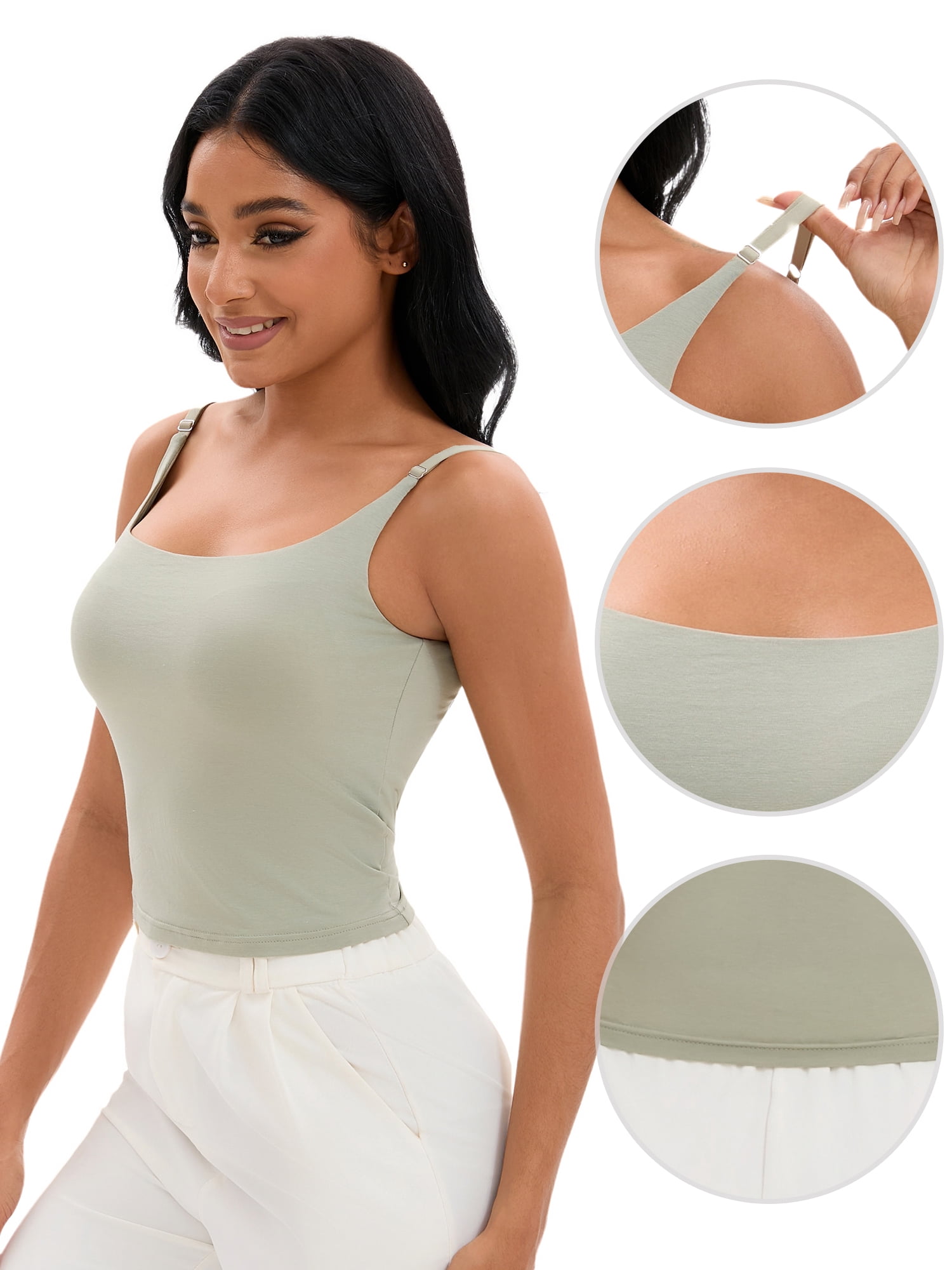 DARING DIVA Women's Shelf Bra Tank Adjustable Spaghetti Strap Camisole S Green