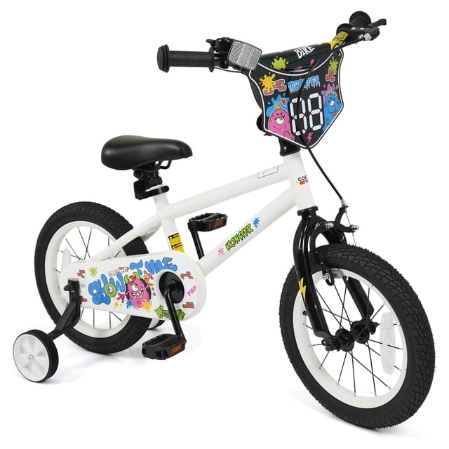 Costway Vélo pour Enfants de 14 Pouces avec Roues Stabilisatrices. Freins à Main et à Rétropédalage Doubles. Selle Réglable