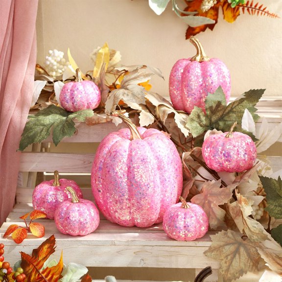 Clearance Under $6 Set of 7 Powdered Golden Pumpkin Wall Decor β Artificial Gourd Fall Hanging Ornaments in Assorted Colors, 1 Set