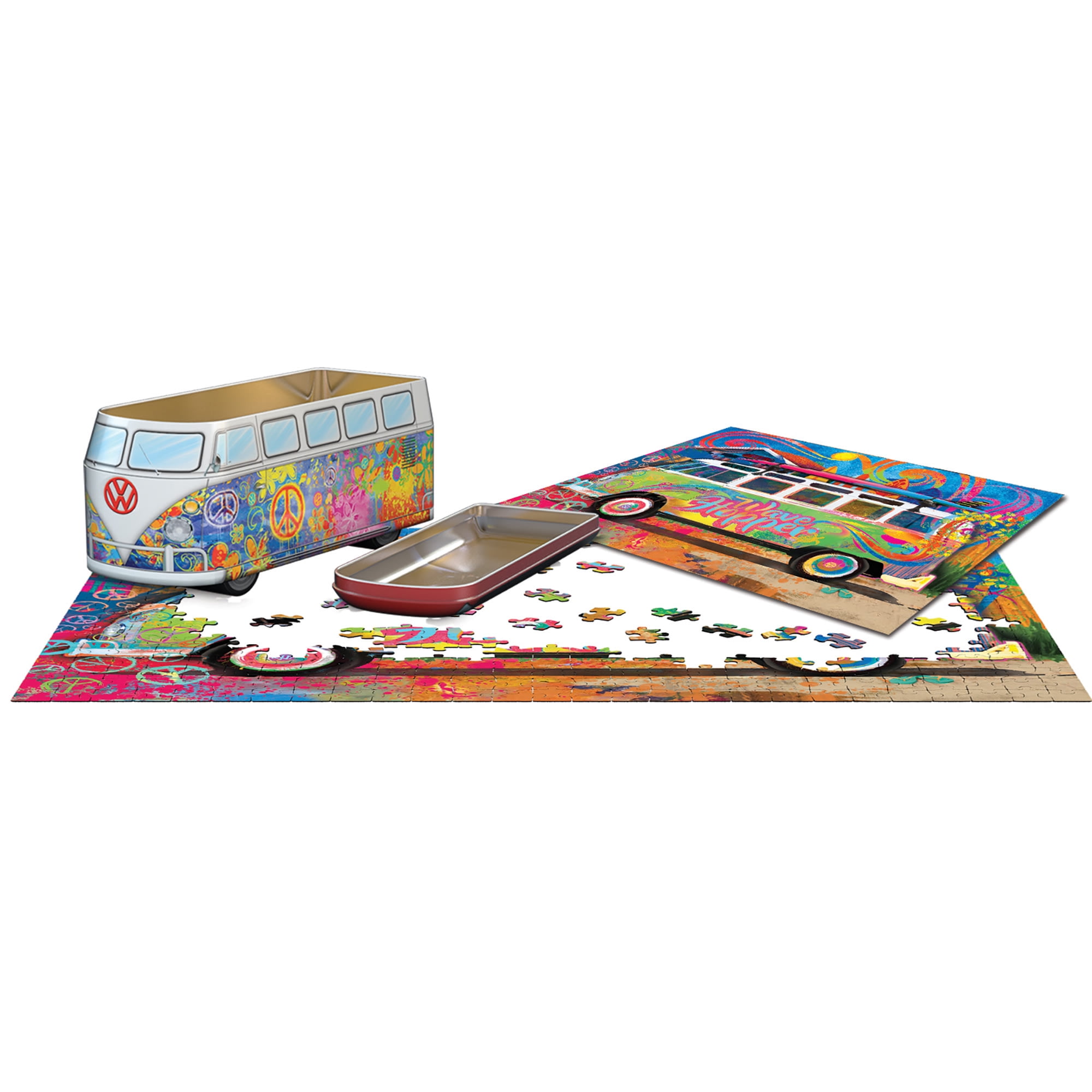 VW Wave Hopper Bus Shaped Tin W/ Puzzle, 550 Pieces