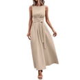 thumbnail image 2 of ClodeEU Women's Round Neck Sleeveless A Line Maxi Dress,Cinched Waist Flowy Sundress Khaki,Women's Plus XL, 2 of 8
