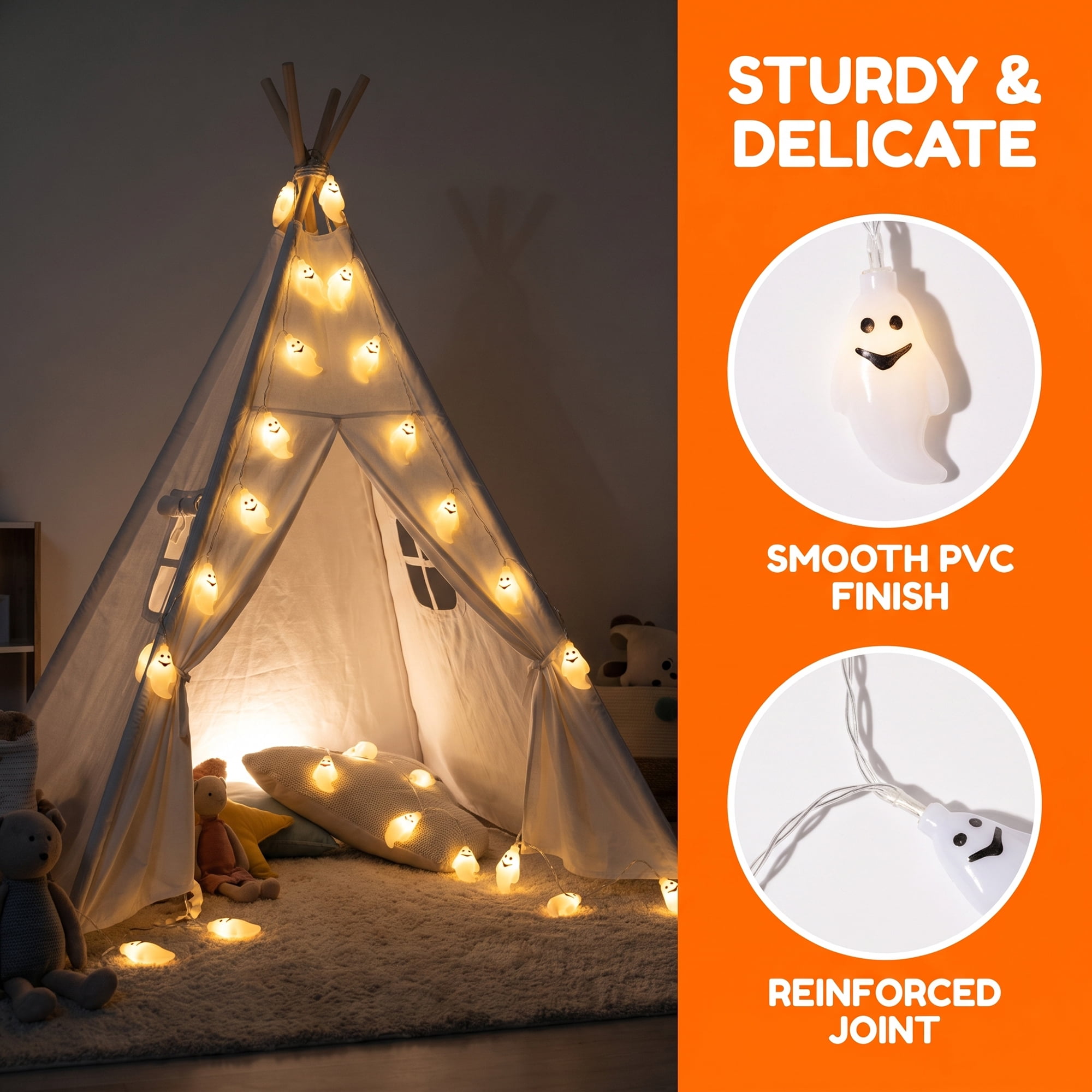 Unique Bargains Halloween Ghost-shaped Fairy Lights 4.9 ft Ghost Battery Operated