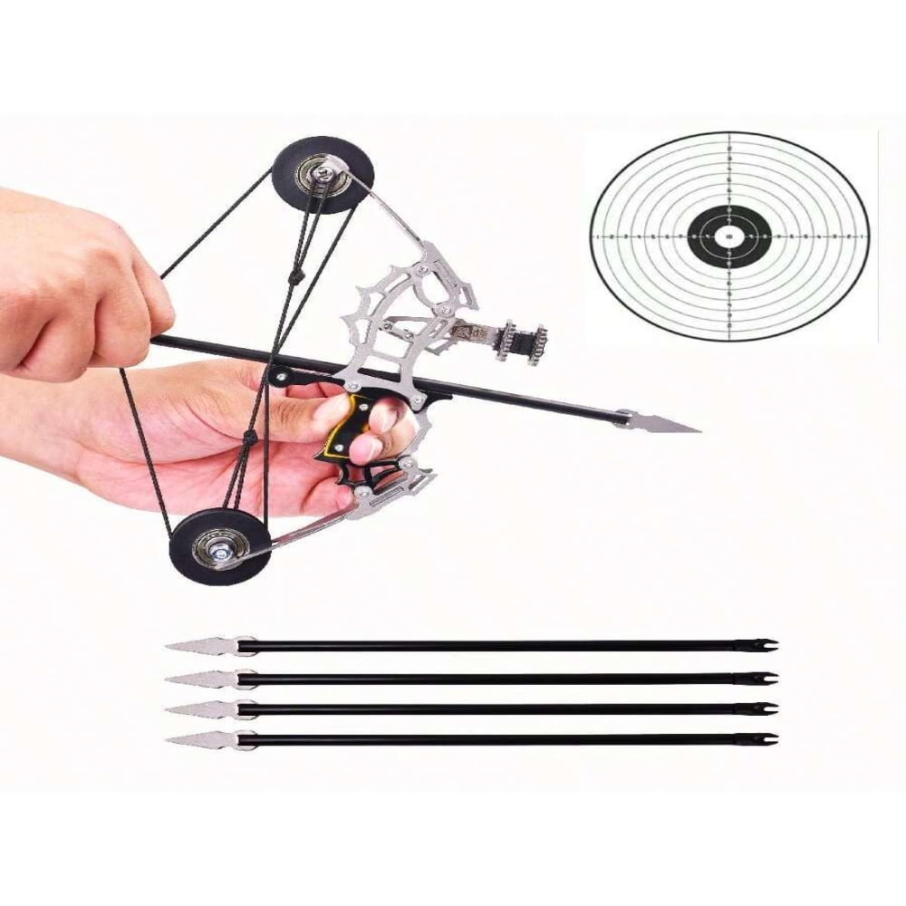 QUTETN 9.5 Inch Mini Compound Bow Stainless Steel Includes Arrows And Target Paper