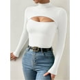 thumbnail image 4 of MOYIKO Cutout Front Mock Turtle Neck Long Sleeve Shirts for Women Fitted Tops Tees,Size XX-Large, 4 of 8
