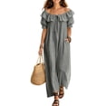 thumbnail image 2 of Karymi Easter Dresses for Women Off Shoulder Ruffle Maxi Dress, Front Tie V Neck Puff Short Sleeve Loose Flowy Casual Vacation Sundress With Side Pockets Wedding Guest Dresses for Women, 2 of 6
