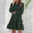 thumbnail image 2 of Womens Plaid Dress 2022 Fashion Single Breasted Light Plaid Jacket Pocket Long Sleeve Ruffle A Line Shirt Dress, 2 of 5